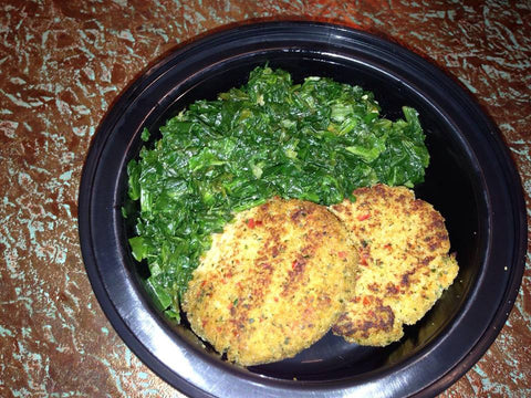 Salmon cakes w/ spinach